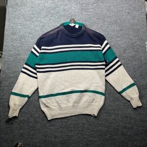 American Weekend Sweater Men's Large Navy Teal White Knit Crewneck Pullover